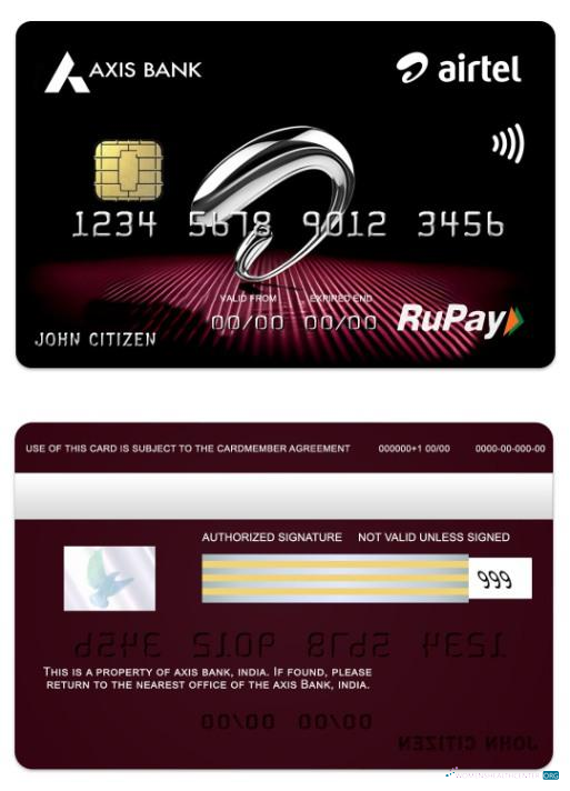Download India Axis Bank Airtel RuPay credit card Photoshop template